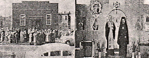 FIRST BUILDING AND FIRST PRIEST, FR. DEMETRIOS SAKELLARIDES WITH ARCHBISHOP MICHAEL. 1953.